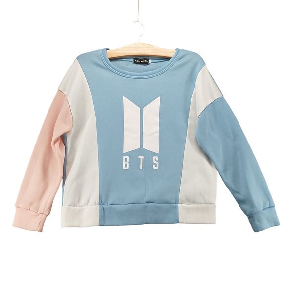 FancyQube Women's BTS Sweatshirt Multi Medium Colorblock Crew Neck Long Sleeve - Picture 1 of 12